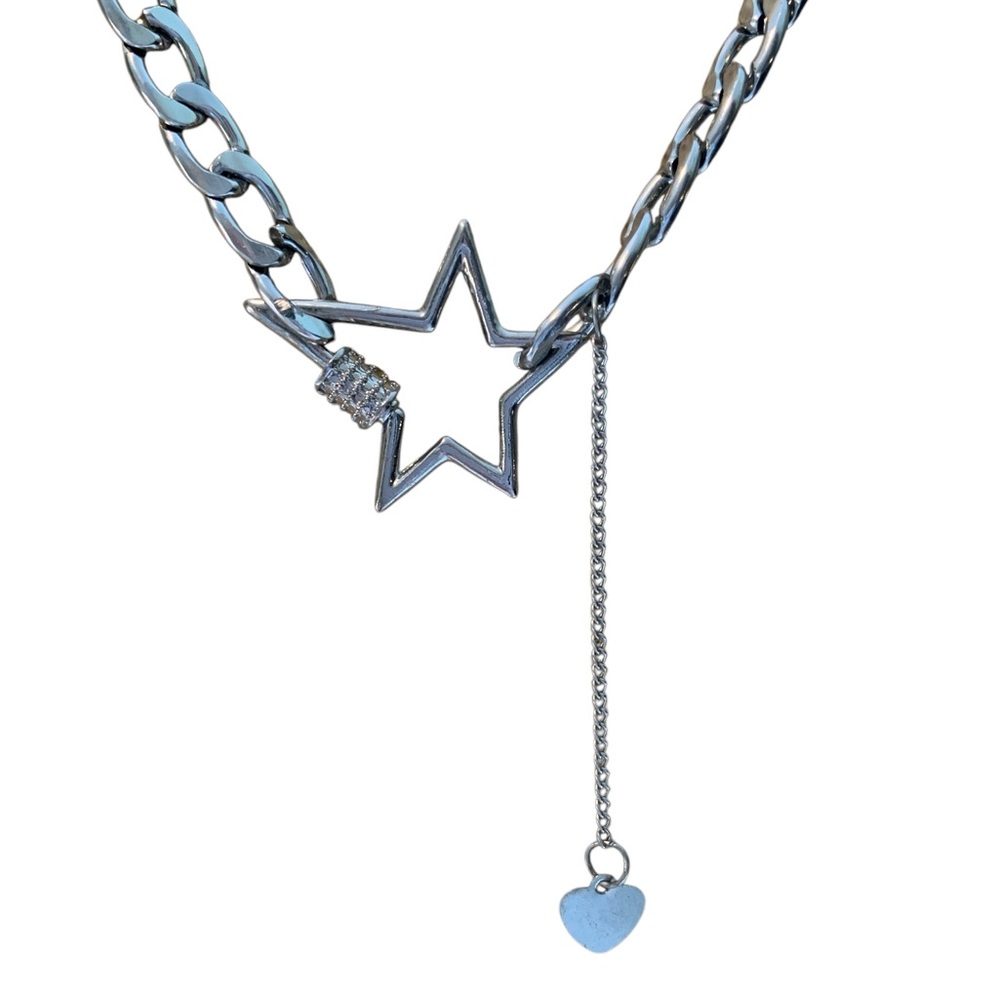 Sterling Silver Plated Shooting Star with Hanging Heart Pendant